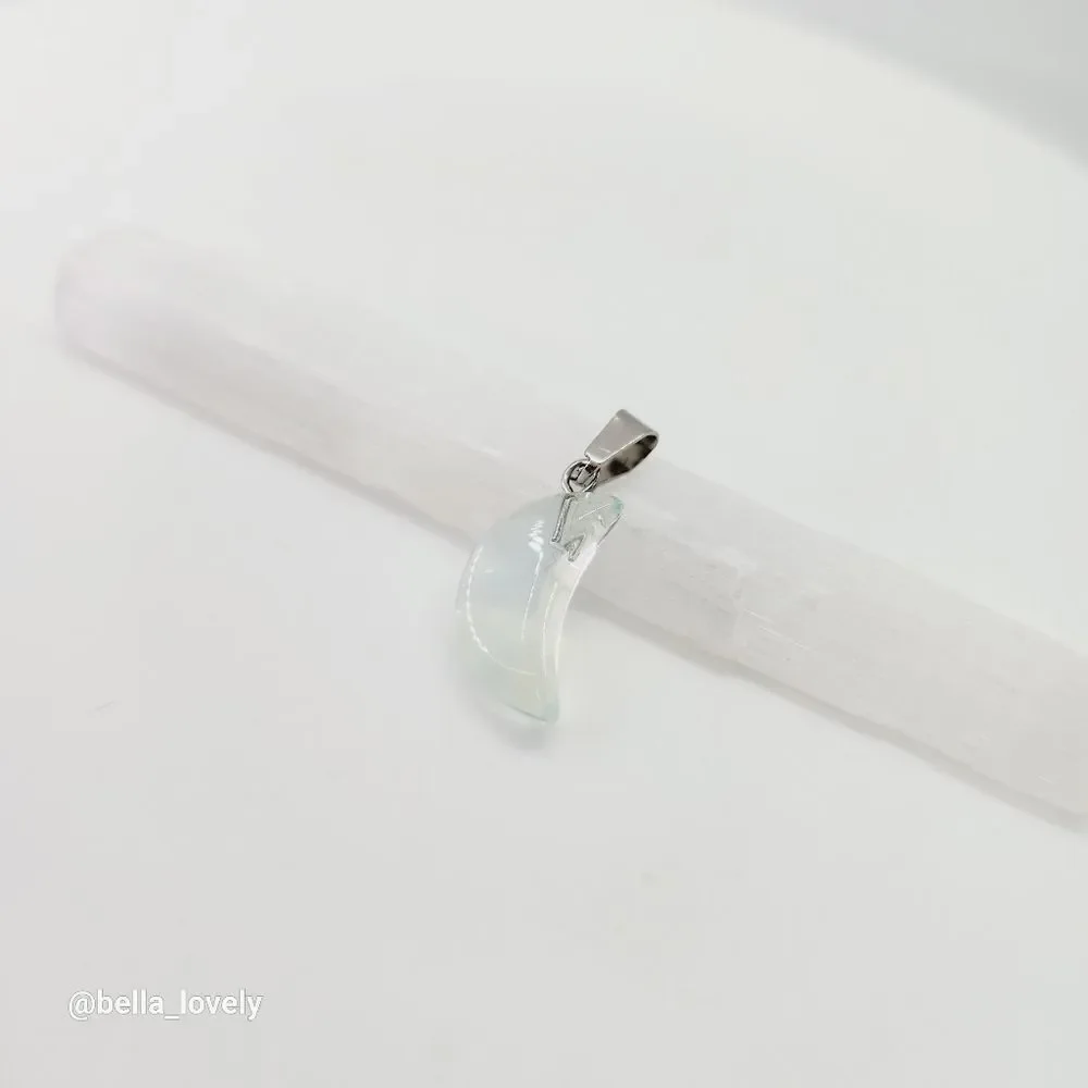 Petite Opal Opalite Moon Crescent Moon Shaped Pendant with Silver Toned Bail